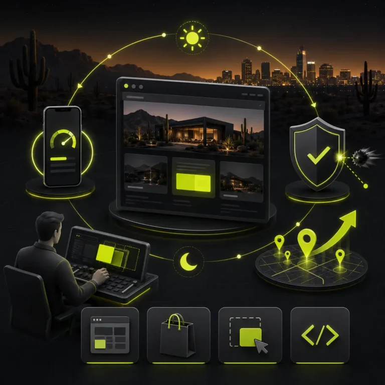 A man working on a laptop focused on displaying website maintenance icons