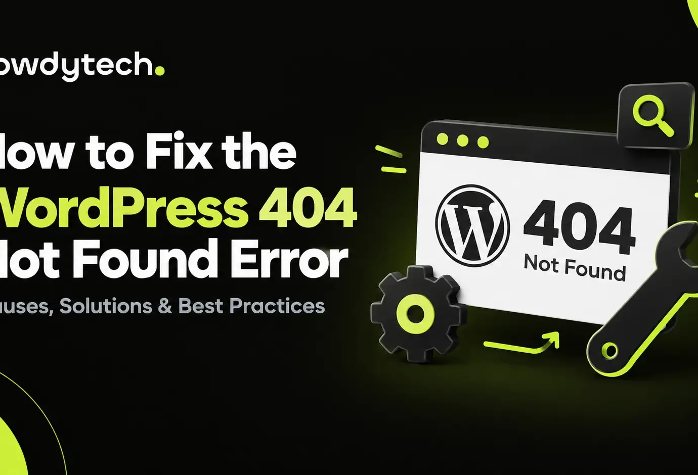 WordPress 404 error page with repair tools